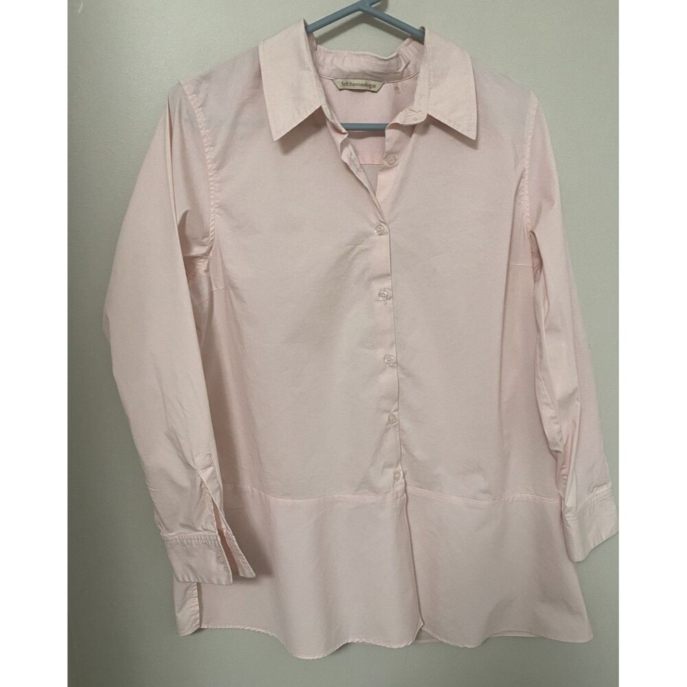 Soft Surroundings Tunic Top L Pink  Button Front Long Sleeve Peplum Hem